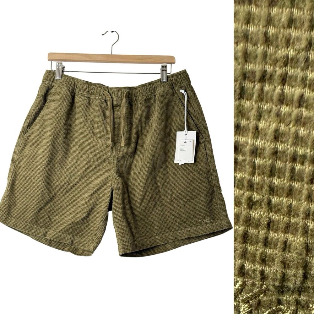 Katin Ward Short Mens L Olive Waffle Corduroy Cord Drawstring Pull On Casual